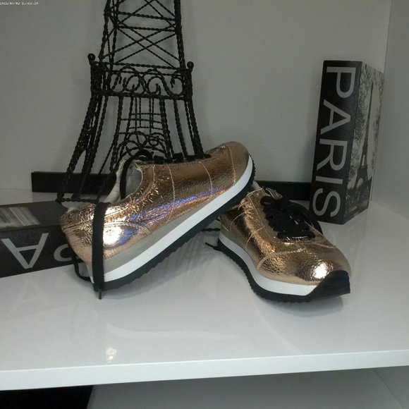 Shoe Dazzle Shoes - Rose-Gold Metallic Foil Women's Sneakers